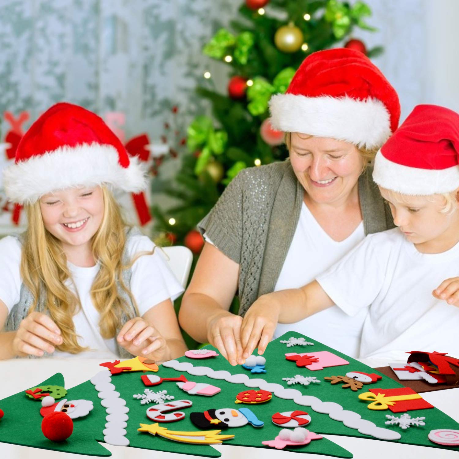 DIY Felt Christmas Tree, Fascigirl Fairy DIY Christmas Door Wall Hanging Decorations Christmas Tree with 16.4ft Colorful LED String Light , 28 Ornaments and 1 Red Gift Bag Xmas Gifts for Kids