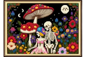 Findvoor Stamped Cross Stitch Kits for Beginners Full Range of Cross Stitching Embroidery Pattern for Kids or Adults, 11CT DIY Needlepoint Embroidery Starter Kits-Skeleton Couple 15.7x19.7 inch