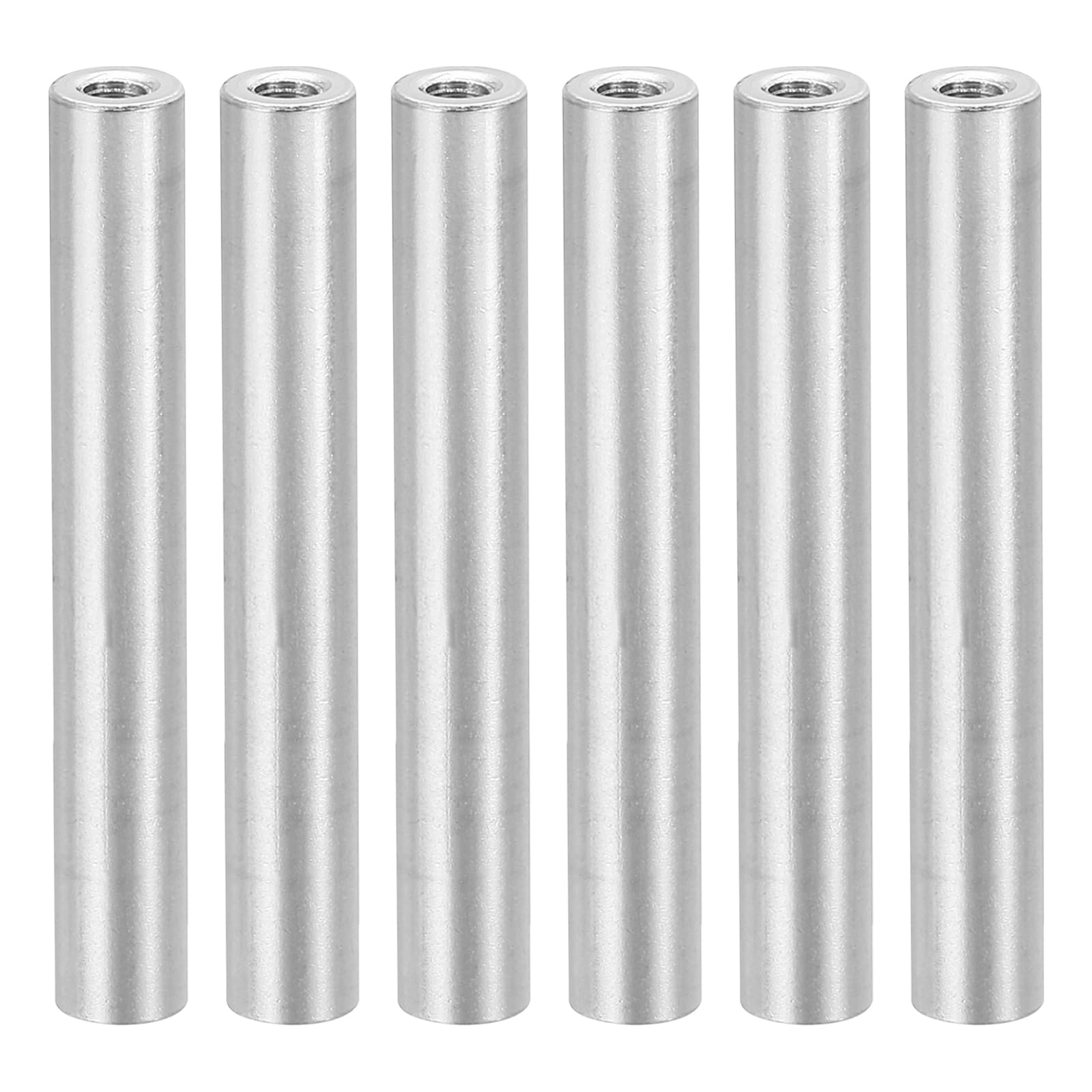 PATIKIL 6pcs M3 Metal Threaded Standoff Spacer Nuts, Round Aluminum Spacers Female Coupling Screws, 1/8" ID x 1/4" OD, Silver, (45mm L)