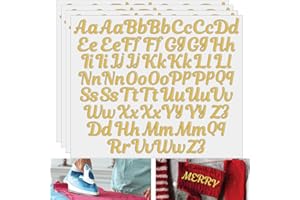 Laughing Lizards Yellow Gold Iron On Letters for Fabric & Clothing (208 Pieces) Iron On Letters for Christmas Stockings, 1.5" Cursive Iron On Lettering & Small Letters (Yellow Gold)