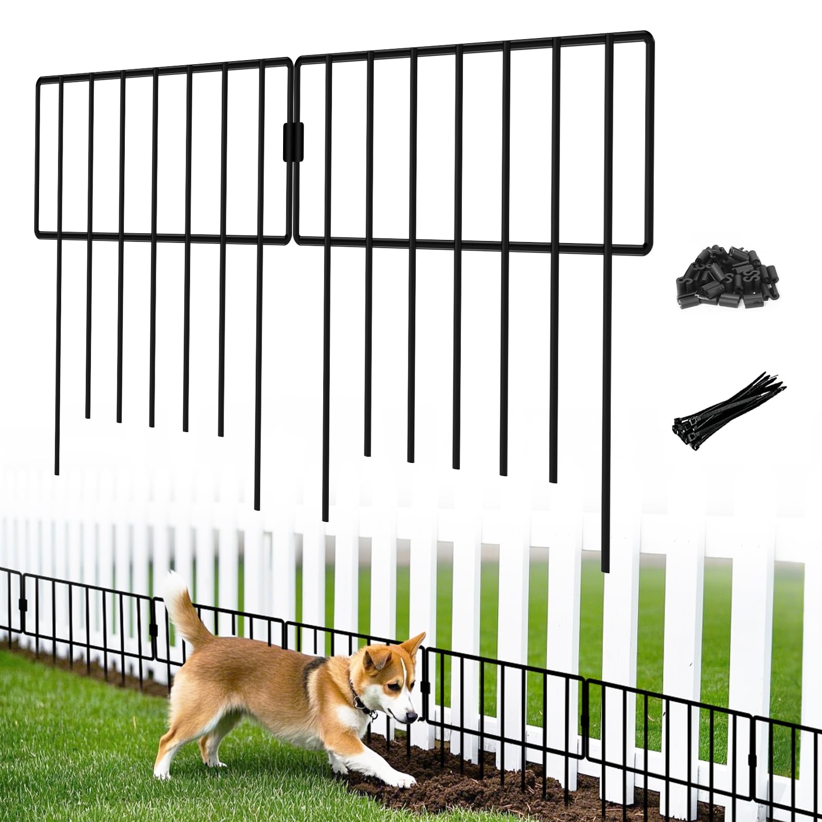 Photo 1 of 10 Panels Garden Fence Animal Barrier, No Dig Dog Fence Outdoor for Yard, 13in(H) x 10ft(L) Metal Small Garden Fencing for Dogs Pet Rabbits Defense, Bottom Border for Yard Patio