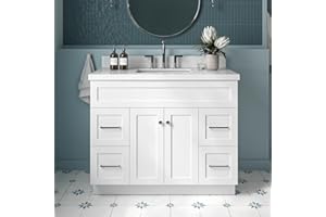 ARIEL Hamlet 43 Inch Single Sink Bathroom Vanity in White, 1.5" Edge Quartz Top, Solid Wood, Rectangular Sink, 2 Soft Closing Doors, 4 Full Extension Dovetail Drawers, Toe Kick