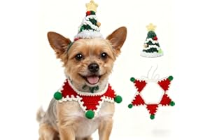 MITOCAPY Christmas Cat Costume,Handmade Dog Outfit with Christmas Tree Cat Hat,Knitted Dog Costume,Adjustable Fit Five-Pointed Star Clothes, for Dogs,Rabbits