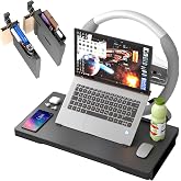 HEAUIK 2-in-1 Car Steering Wheel Desk Tray,Adjustable Car Table for Laptop | Car Food Tray for Standard Round Steering Wheels,Car Seat Gap Filling Organizer,Foldable Carbon Fiber Look Table for Working