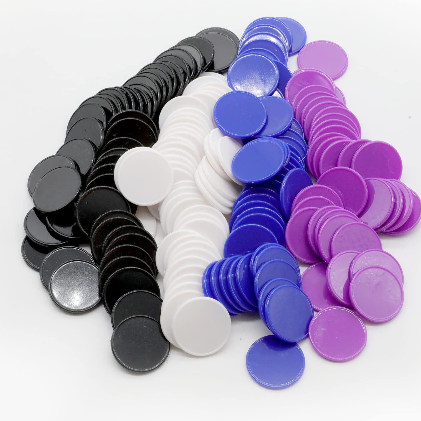 HAKITAROOM Set of 100 Opaque Plastic Learning Counters Mini Poker Chips Game Tokens with Storage Box (Black+White+Blue+Purple, 1.58 Inch)