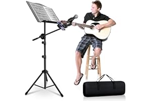BF BRINGFUN2U Sheet Music Stand - 3 IN 1 Professional Portable Music Stand with Folding Tray, Detachable Microphone Stand, Phone Holder and Carry Bag, Dual-Use Music Stand for Sheet Music & Projector Stand