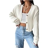 Milumia Women's Button Down Cropped Cardigan Ribbed Long Sleeve Loose Sweater Knitwear