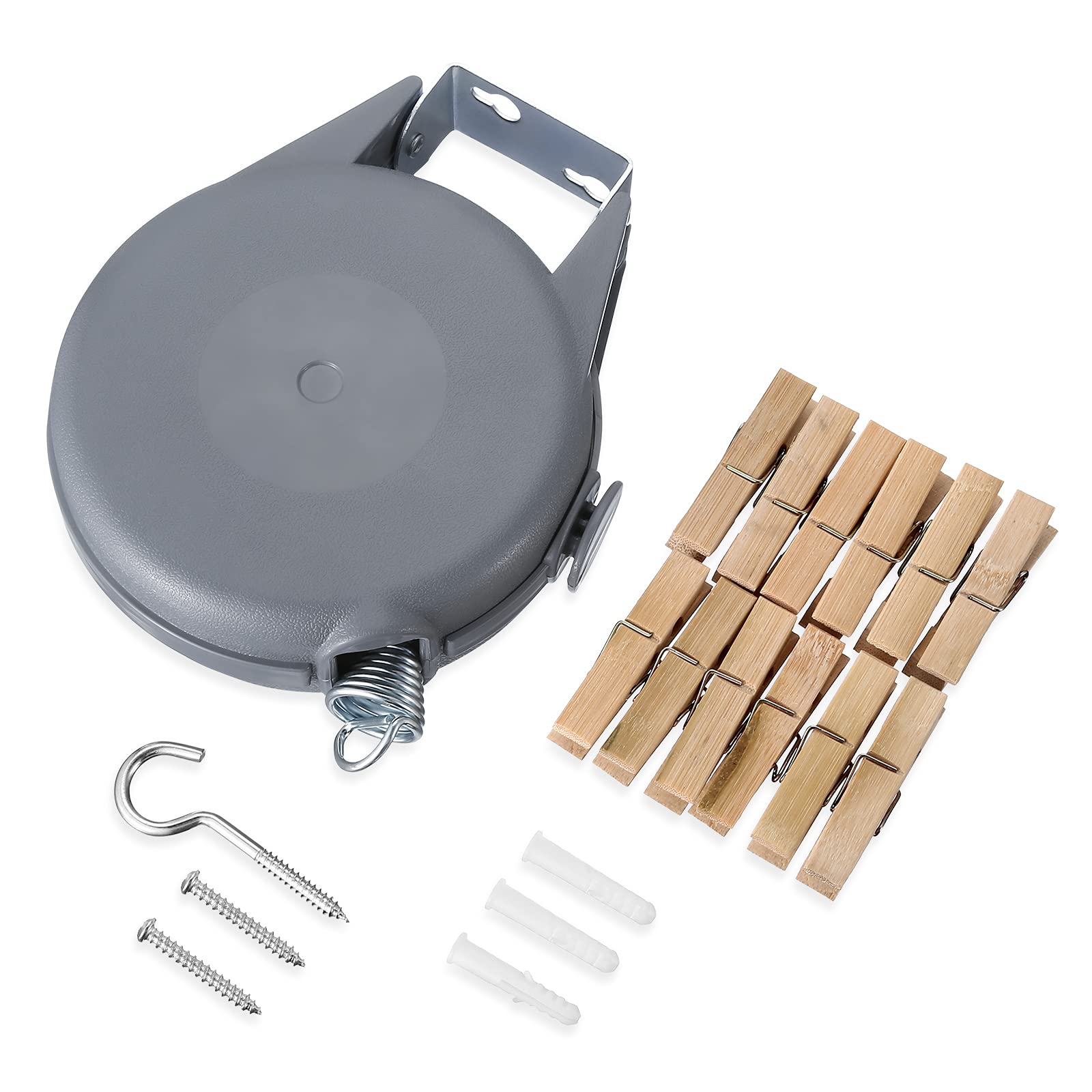 Housmile Clothes Line丨Retractable Washing Line Heavy Duty Outdoor Wall Mounted Extendable Retracting Lines丨Easy to Install,15 Metre Extendable Clothes Line with 12 Wooden Clips