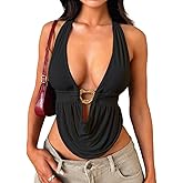 Women's Cute Summer Y2K Halter Top Sexy V Neck Tie Open Back Sleeveless Backless Going Out Tops for Women Club Party