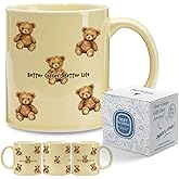 Funny Novelty Coffee Mug Gifts for Birthday Christmas Thanksgiving, Cute Bear Ceramic Coffee Mug 11oz for Friends Sisters Daughter Teengirls, Better Coffee Better Life Ceramic Cup for Home Office
