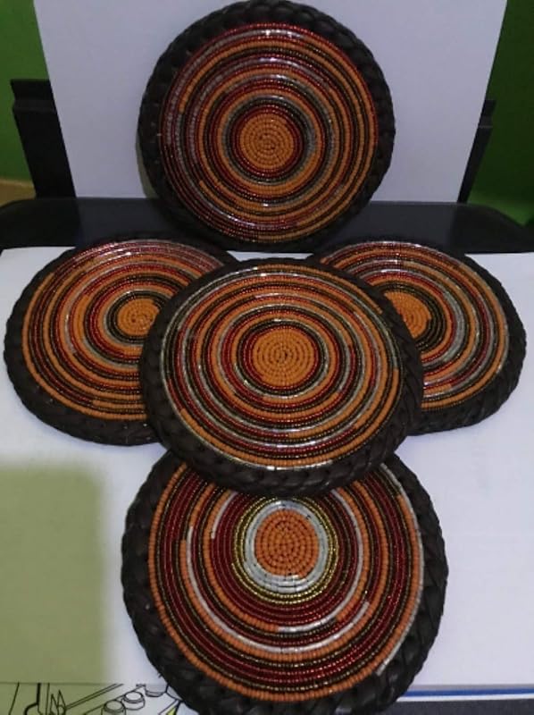 Handmade Set 5 Coasters 5 Beaded Glass Mat,5 Maasai Beaded Coasters