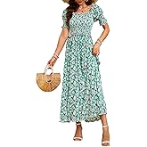DUKAKII Women's Casual Summer Maxi Dresses Short Sleeve Floral Strapless Dress A Line Boho Ruffle Long Dresses