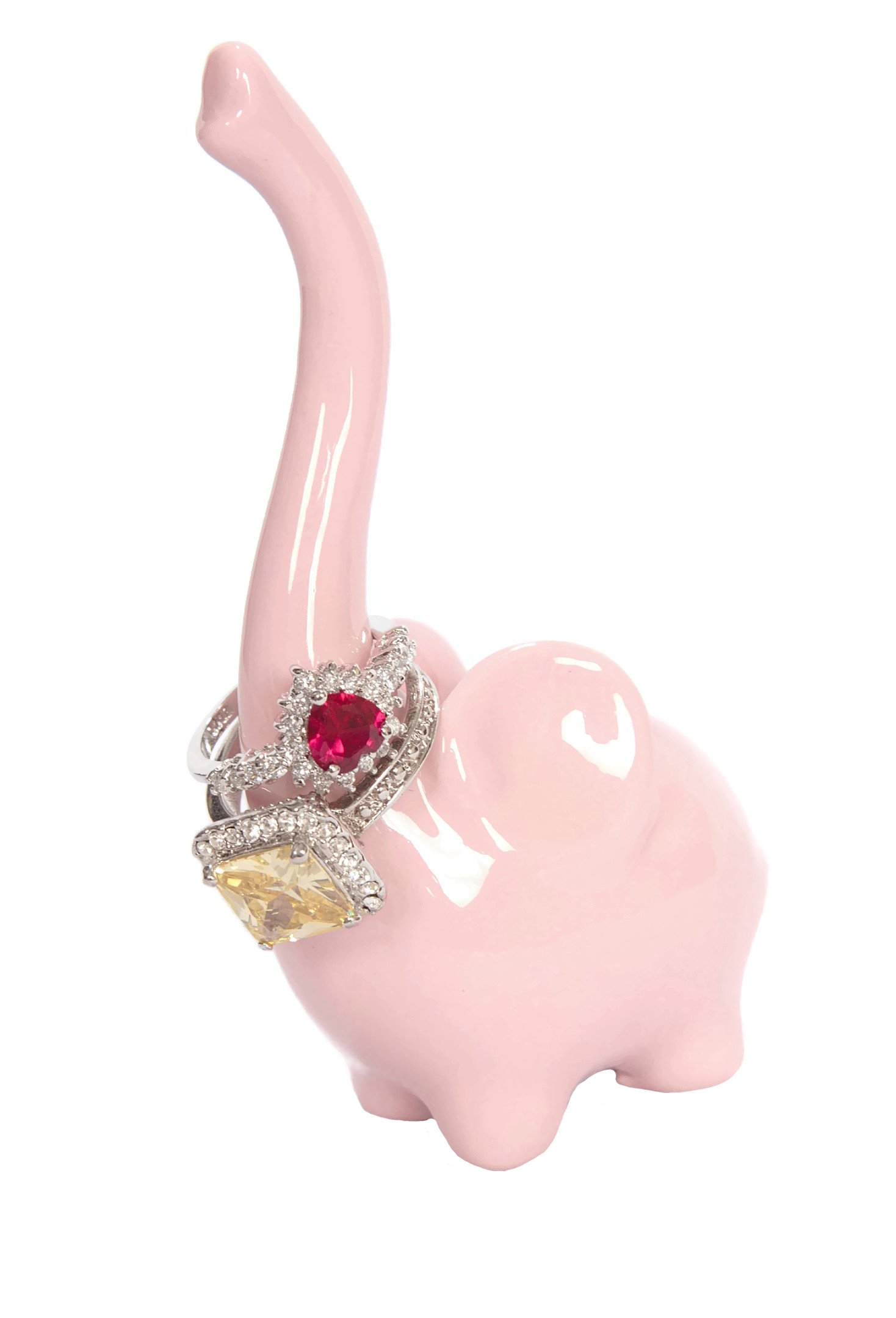 Baby Elephant Ring Holder, Pink Ceramic Engagement and Wedding Ring Holder, Measures 2.5"W x 4"H x 1.5"D