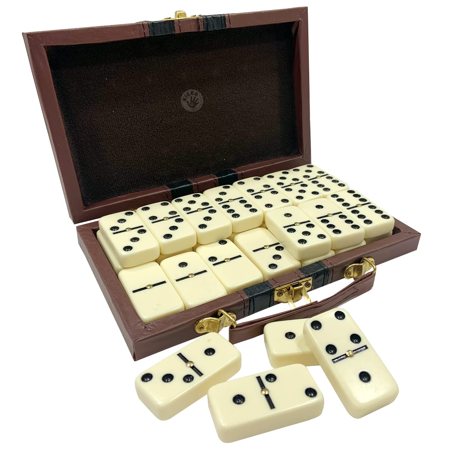 Photo 1 of Kicko Premium Classic Domino Set - Jumbo - Double Six - 28 Thick Pieces in Durable Wooden Vegan Leather Box for Boys, Girls, Adults, Kids Party Favors and Game Night Use - Up to 2-4 Players