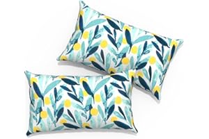 TWLEAR Outdoor Lumbar Pillows 12x20 inch, Rectangle Throw Pillows with Inserts, Decorative Lumbar Cushions for Patio Furniture Garden Couch Home Sofa Office Chair, Pack of 2, Leaves Multi