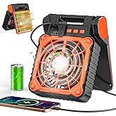Solar Camping Fan 10400mAh, Solar Powered Fan with LED Lantern, 7W Rechargeable Battery Operated Fans for Outside, 4 Speeds, 2-8H Timer and Quiet Battery Powered Solar Tent Fans for Outdoor, Barbecue