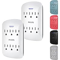 Philips 6-Outlet Extender Surge Protector, 2 Pack, Wall Tap, 900 Joules, 3-Prong, Space Saving Design, Protection…