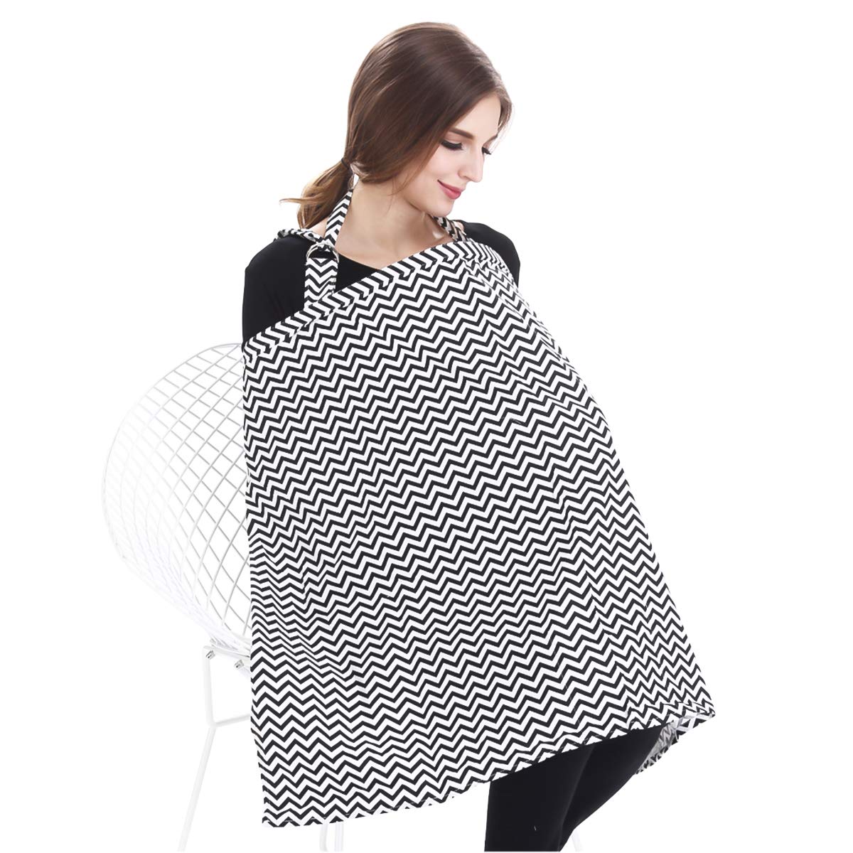 SONARIN Stripes Premium Breastfeeding Nursing Covers,4 in 1 Multifunction,with Storage Bag & Towel Corners,Nursing Scarf,Breathable & Lightweight(Black)