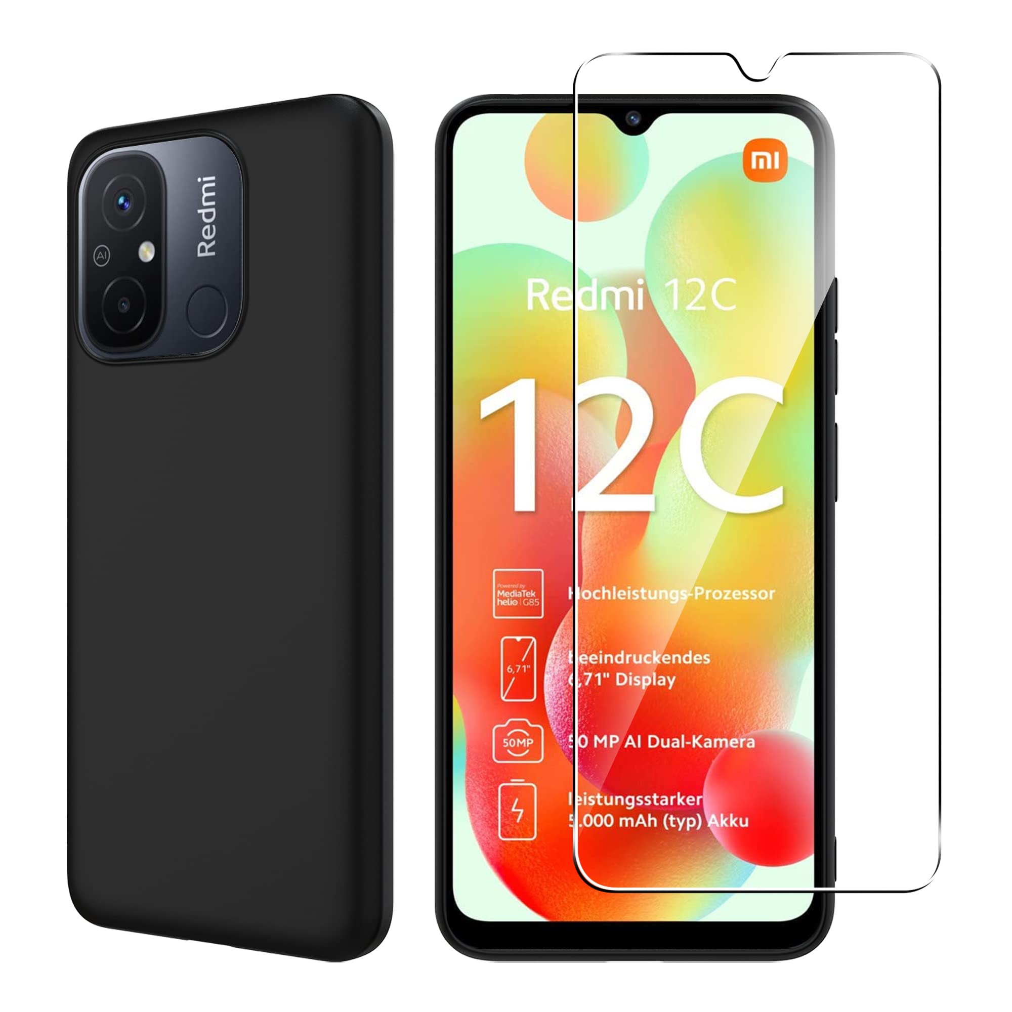 Suttkue for Xiaomi Redmi 12C Screen Protector(1 pack) Tempered Glass flim with Redmi 12C case,9H Hardness,Anti-Scratch, Case Friendly, Anti-Fingerprint,Shock-Absorption