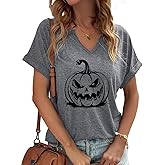 PUCKOLITY Halloween Shirts for Women Funny Halloween Pumpkin Graphic Short Sleeve Shirt Casual Fall Tee Tops