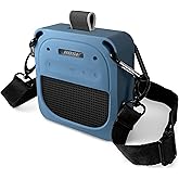 Geiomoo Silicone Case for Bose New SoundLink Micro Speaker (2nd Gen) 2025 Speaker, Protective Portable Scratch Shock Resistant Cover with Shoulder Strap and Carabiner (Blue)