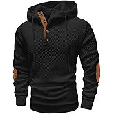Mens Fashion Pullover Hoodies Long Sleeve Thermal Drawstring Button Texture Hooded Sweatshirt
