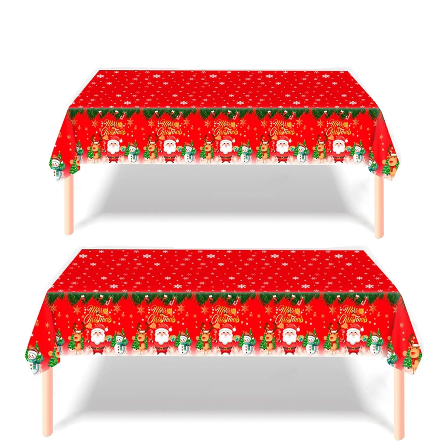 2 Pack Christmas Table Cloth - 137x274cm Rectangle Large Plastic Red Tablecloth Holly Santa Party Tableware Decorations, Xmas Tablecovers for Winter Holiday Xmas Party Dinner — image 1