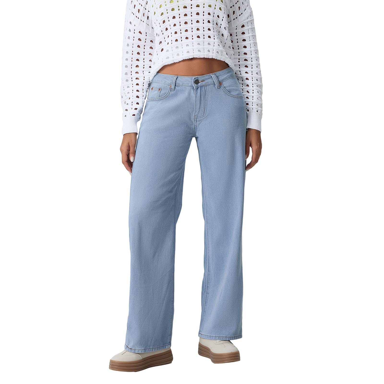 Photo 1 of (BAGGED) (SMALL) (USED/FAIR) (59.95) Women's Wide Leg Jeans Straight Leg Boyfriend Denim Pants Low Rise Baggy Jeans Casual Loose Jean Y2K E-Girl Pants (Light Blue, S)