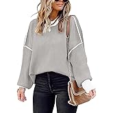 ETCYY Womens Oversized Sweaters Fall 2026 Fashion Clothes Trendy Batwing Sleeve Colorblock Striped Knit Pullover Tops