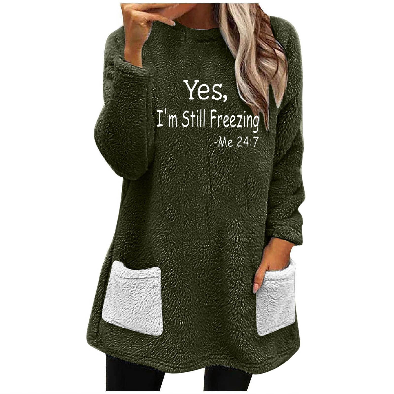 Ceboyel Womens Fleece Lined Sweatshirts Sherpa Fuzzy Sweater Long Sleeve Cute Tops Pullover Warm Winter Trendy Clothing Cute Hoodies for Teens Girls Army Green L