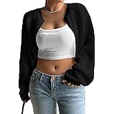 SECRETEYARD Plus Size Womens Bolero Shrug Sweaters Long Sleeve Open Front Rib Knit Cropped Cardigan Sweater