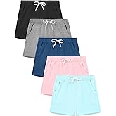 Poroka 5 Pack Girls Athletic Shorts Active Performance Shorts Kids Summer Sports Running Yoga Short with Drawstring
