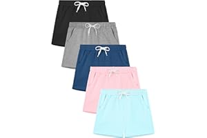 Poroka 5 Pack Girls Athletic Shorts Active Performance Shorts Kids Summer Sports Running Yoga Short with Drawstring