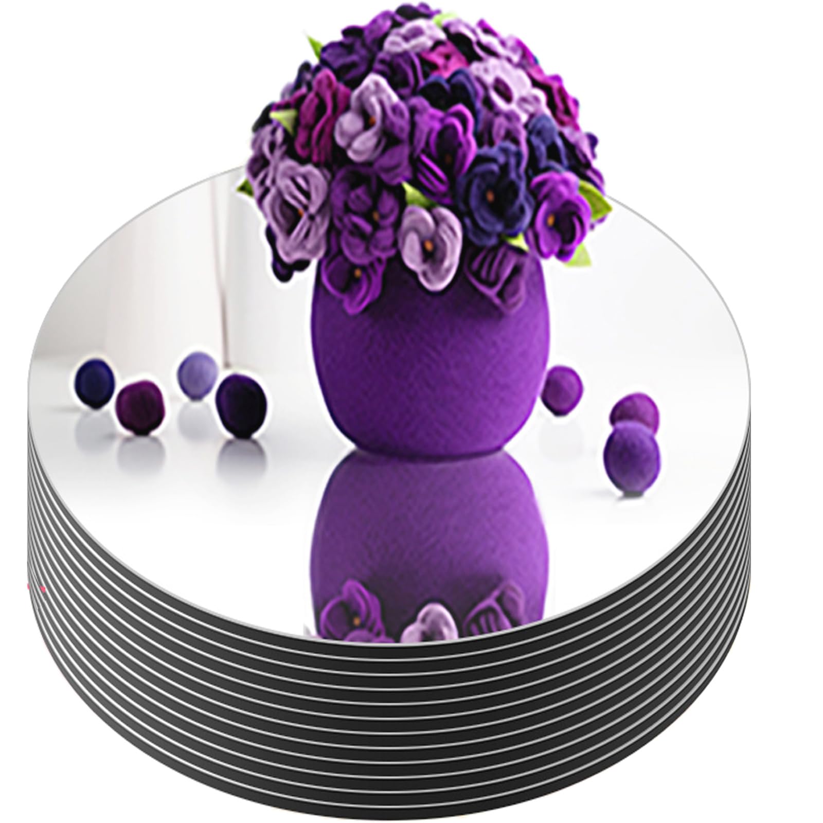 Photo 1 of 10" Round Mirrors Trays Plates, 1.7mm Round Mirrors for Centerpieces for Tables/Centerpieces/Wedding Decorations/Baby Shower Party/Christmas Decorations, Set of 12