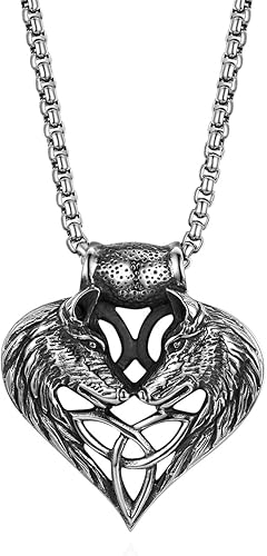 Amazon Jewelrywe ネックレス メンズ ステンレス オオカミ ハート ペンダント アンティーク アイルランド風 ケルト風 かっこいい 覇気 ロック系 パンク系 メンズ アクセサリー シルバー ジュエリー 通販