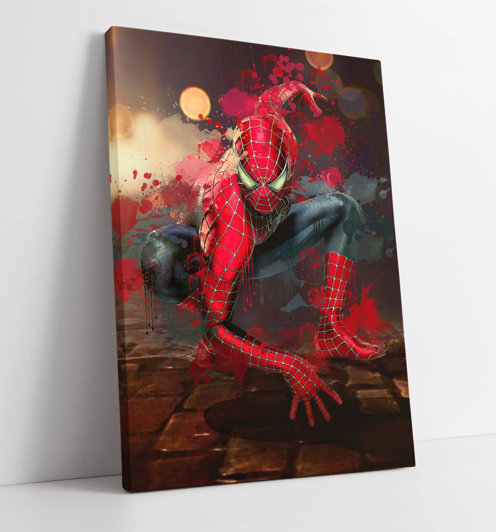 CanvasArtShop CANVAS WALL PRINT ARTWORK SPIDERMAN SPLASH ART MOVIE MARVEL KIDS BEDROOM (24in x 16in / 60cm x 40cm)