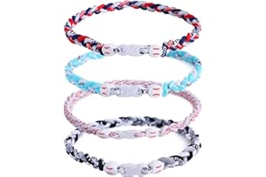 JEANUE 4 Pieces Baseball Necklaces for Boys,Three Braided Rope Tornado Sports Titanium Necklaces,Baseball Accessories Drip