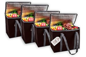 ATS HOMZ Insulated Reusable Grocery Bags(Pack of 4-Extra Large) Brown, Portable Travel Bag for Frozen Food, Reusable Bags with Handles-Foldable Insulated Bag Grocery, for Hot Cold Food Reusable Shopping Bags