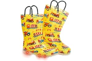 FUNCOO PLUS Toddler Kids Rain Boots Boys Girls Light Up Waterproof Boot with Handles
