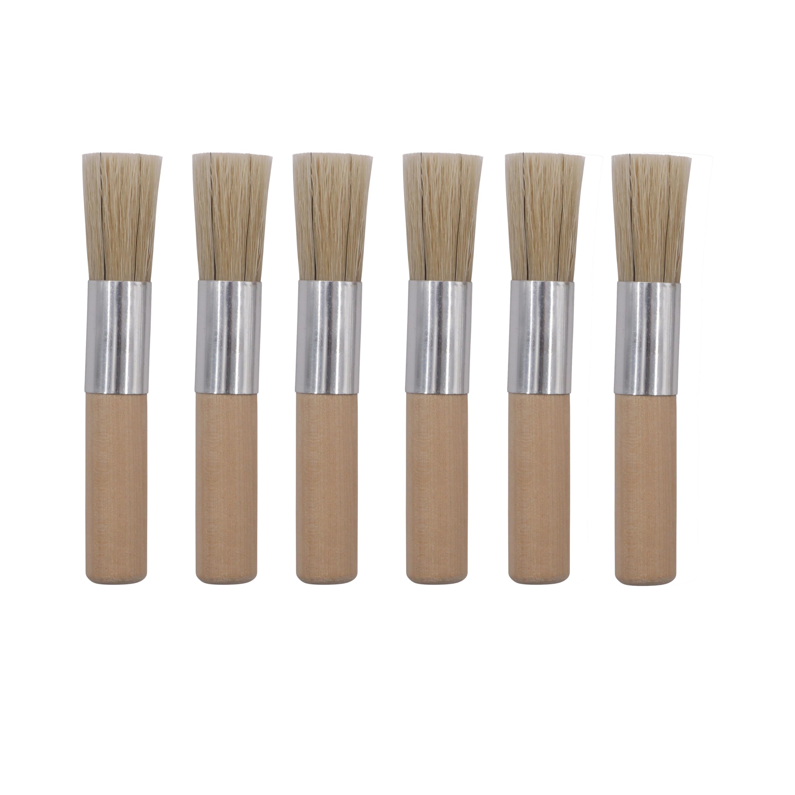 Chunky handled stencil brushes | Wooden handle | natural bristles | Pack of 6 brushes | 14mm Handle