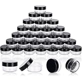 5 Gram Sample Containers 50 Count Small Travel Containers with Lids | Leak Proof PS Jars, Perfect 5g Size, Reusable, Includes Labels &amp; Mini Spatulas, for Cream, Glitter, Beads and Samples