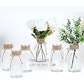 LEYIQU Vintage Glass Flower Vase, Farmhouse Glass Centerpiece Vases Mason Jars for Weddings, Parties & Home Decor Bulk (6, Transparent)