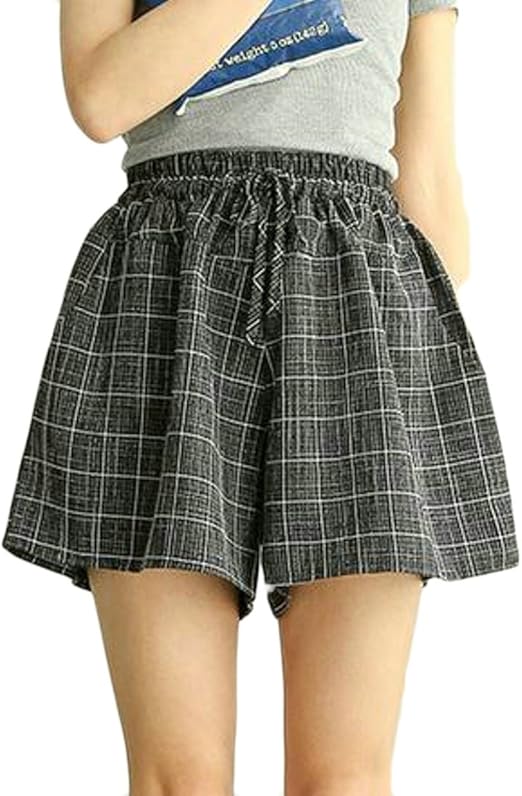Amazon Co Jp Kxp クラシックチェック柄ハイウエストの締め紐の夏のゆったりしたショーツ 服 ファッション小物