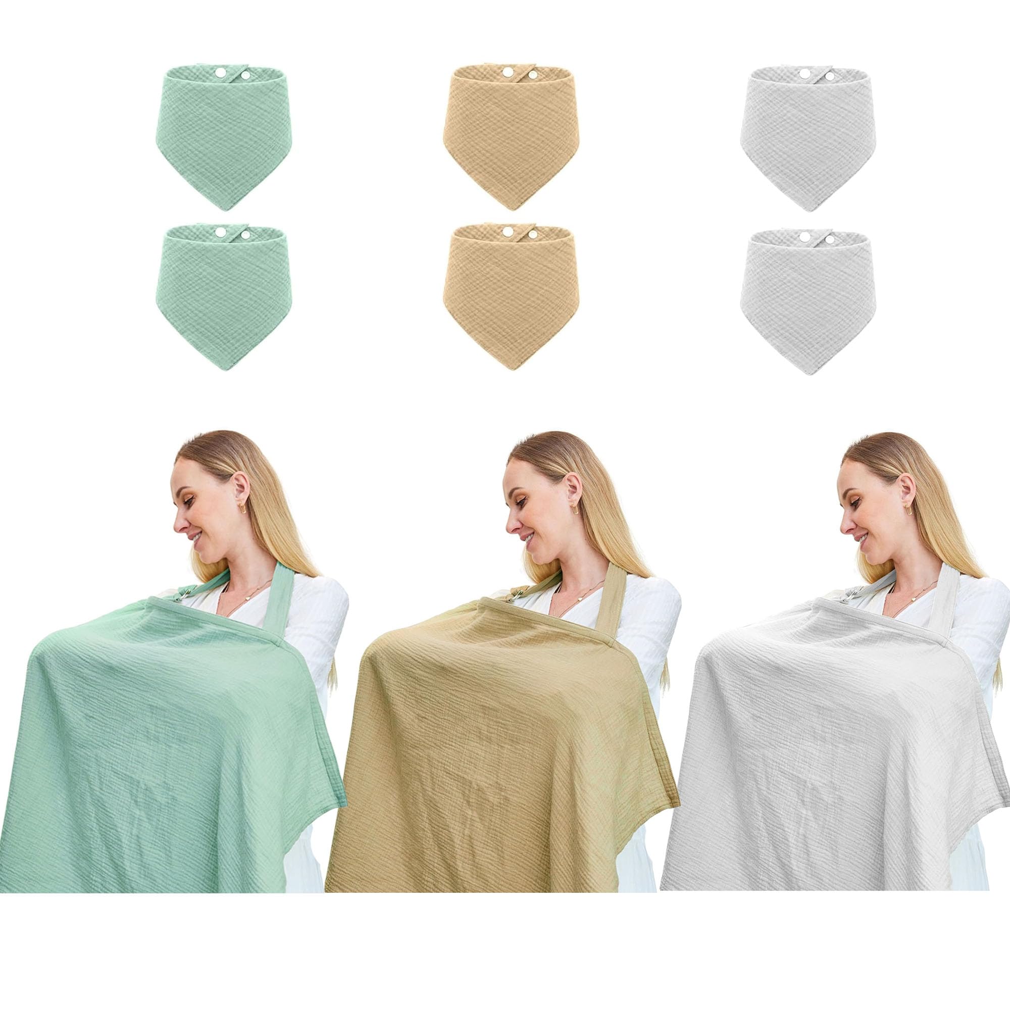 Photo 1 of Aertyole Baby Nursing Covers, Breathable 100% Cotton Nursing Cover with Arched Neckline,Nursing Apron. (Mint Green/khaki/Light Grey)
