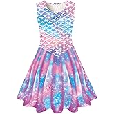 Funnycokid Girls Dress Summer Sleeveless Sundress Birthday Outfit Twirly Mermaid Party Kids 4-15 Years