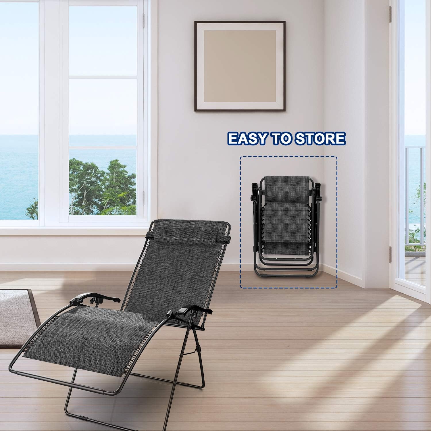 Keten Zero Gravity Chair, Patio Folding Lounge Chair Recliners, Adjustable Lawn Lounge Chair with Pillows Replacement Cords Cup Holders for Backyard Poolside Beach Set of 2(Black) : Garden & Outdoor