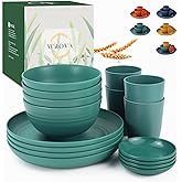 Wrova Wheat straw plates and bowls set of 16 - Unbreakable wheat straw dinnerware sets for kids - Alternative plastic dinnerware set service for 4 - Microwave safe and Dishwasher safe bowls. Green