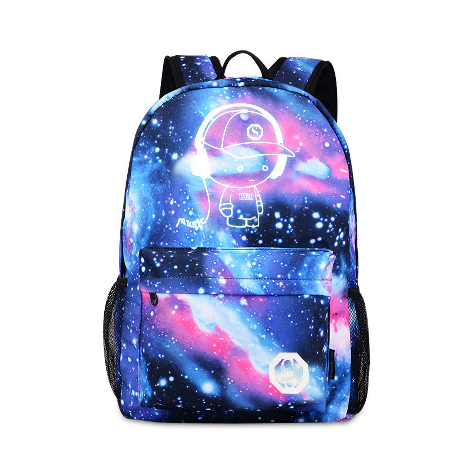 FANDARE Casual Daypack Backpacks Luminous School Bag for Girls Boys Teens Knapsack Women Men Travel Laptop Rucksack College Bookbag with USB Notebook Haversack Waterproof Polyester Blue C