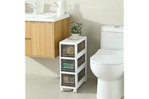 Sunamon Plastic 3 Drawer Storage Organizer, Narrow Plastic Storage Drawers with Wheels, Dorm Storage Drawer Carts for Small a