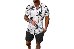 COZYEASE Men's Button Down Short Sleeve Shirt and Short 2 Piece Outfits Sets Summer Casual Hawaiian Beach Shirt with Shorts
